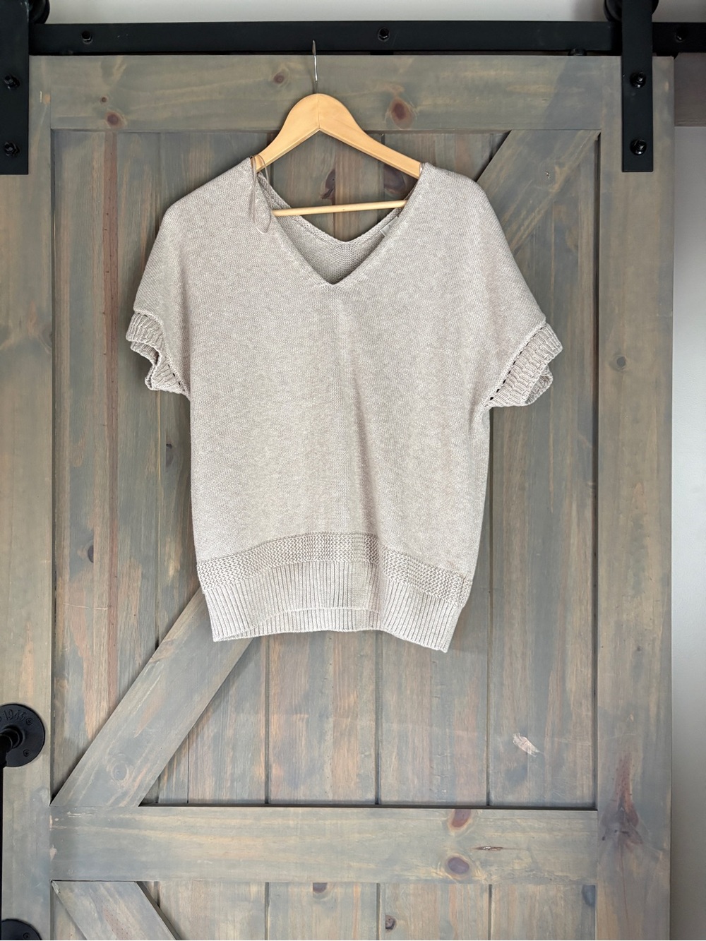Joie Dolman Sweater Light Beige V-Neck Short Sleeve Knit Top